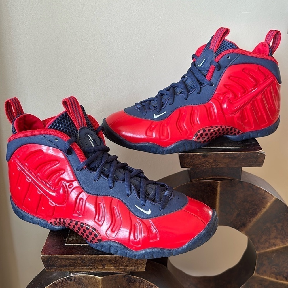 Nike Air Foamposite Little Posite Pro University Red Blue Lace Up Sneakers Shiny